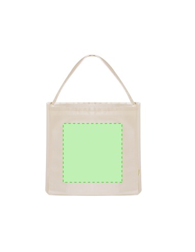 Bolsa personalizada de algodón reciclado en color crudo, con zona de impresión marcada