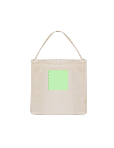 Bolsa personalizada de algodón reciclado en color crudo, otro ángulo con zona de impresión marcada