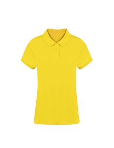 Polo mujer de piqué 220g con corte entallado personalizado en color amarillo, vista frontal completa