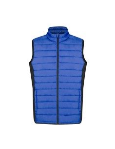 Chaleco softshell con interior acolchado personalizado en color azul, vista frontal completa