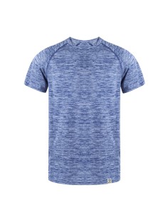 Camiseta técnica RPET con teñido space dye personalizada en color gris claro, vista frontal