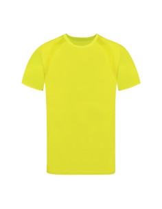 Camiseta técnica adulto con bandas microperforadas personalizada en color amarillo, vista frontal
