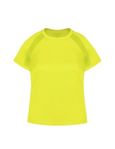 Camiseta técnica mujer con bandas microperforadas personalizada en color amarillo, vista frontal