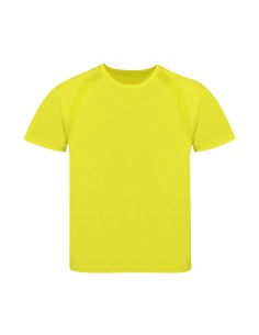 Camiseta técnica niño con bandas microperforadas personalizada en color rojo, otra vista de perfil con zona de impresión marcada
