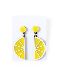 Pendientes acrílicos con forma de fruta personalizados, otra vista del diseño de limón en tarjeta