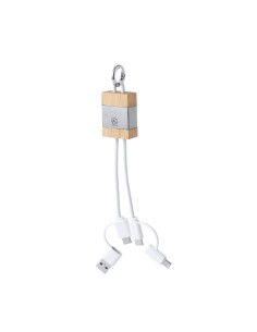 Cable cargador de bambú con mosquetón personalizado para bienvenida de empleado