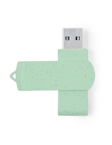 Memoria USB de caña de trigo de 16GB personalizada en color azul, vista de perfil