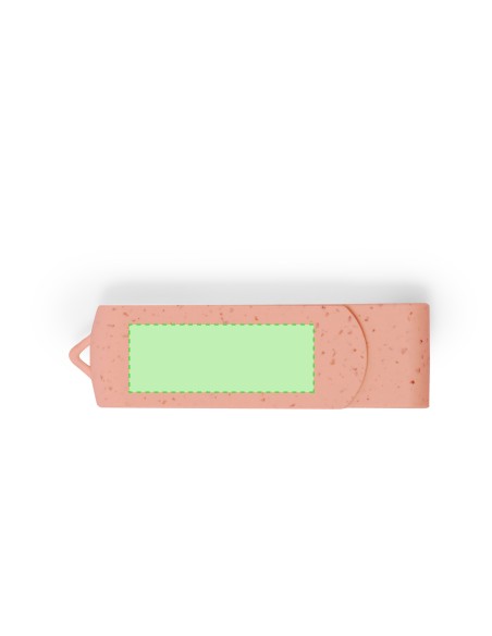 Memoria USB de caña de trigo de 16GB personalizada en color beige, vista de perfil