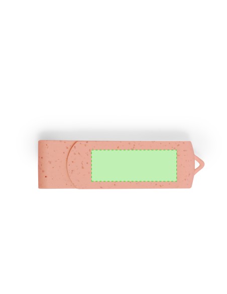 Memoria USB de caña de trigo de 16GB personalizada en color coral, otra vista de perfil