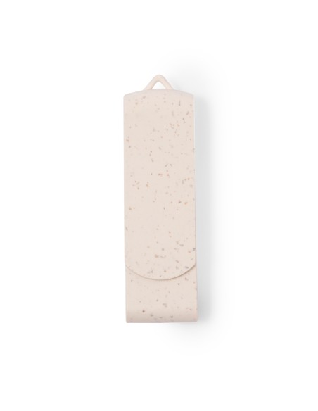 Memoria USB de caña de trigo de 16GB personalizada en color coral, otro ángulo