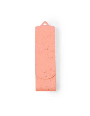 Memoria USB de caña de trigo de 16GB personalizada en color coral, vista frontal
