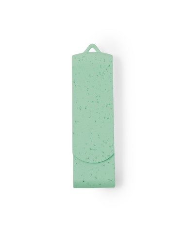 Memoria USB de caña de trigo de 16GB personalizada en color verde, otra vista frontal