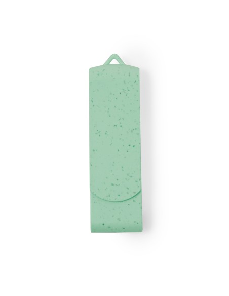 Memoria USB de caña de trigo de 16GB personalizada en color verde, otra vista frontal