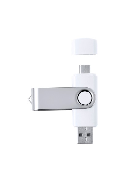 Memoria USB 3.0 blanca con doble conexión tipo C personalizada, con la tapa protectora