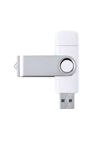 Memoria USB 3.0 blanca con doble conexión tipo C personalizada, vista de perfil