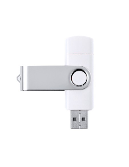 Memoria USB 3.0 blanca con doble conexión tipo C personalizada, vista de perfil
