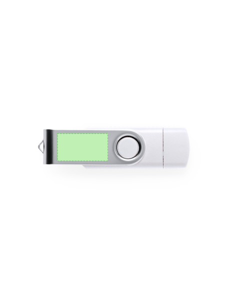 Memoria USB 3.0 blanca con doble conexión tipo C personalizada, con zona de impresión marcada