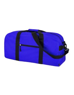Bolso de poliéster RPET con bandolera ajustable personalizado en color azul, vista completa