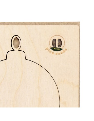 Postal navideña personalizada con semillas de pino, otro diseño de bola de Navidad