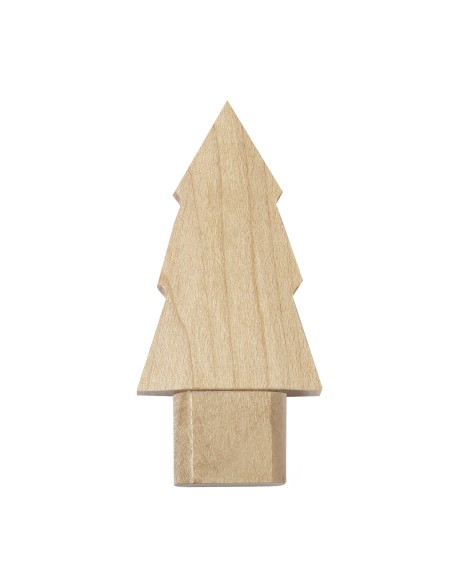 Memoria USB personalizada de madera con diseño de pino, vista de perfil