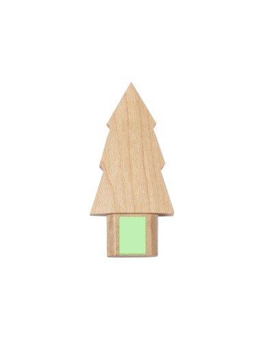 Memoria USB personalizada de madera con diseño de pino, otra vista frontal
