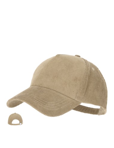 Gorra plana de pana beige con visera recta y 5 paneles
