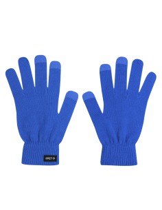 Guantes táctiles de poliéster RPET personalizados en color azul, vista completa