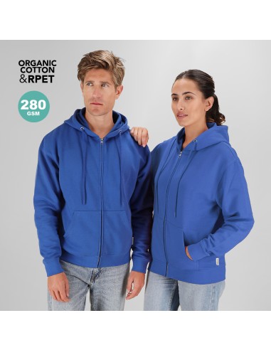 Sudadera azul con capucha de algodón orgánico y RPET, hombre y mujer