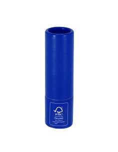 Bálsamo labial en cartón reciclado con certificado FSC personalizado en color azul, otra vista completa