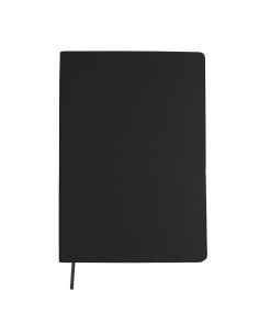 Bloc de notas de PU reciclada con tapas blandas personalizado en color negro, vista frontal