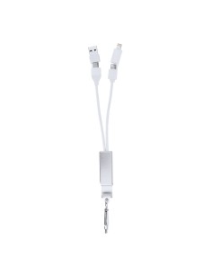 Puerto USB cargador de aluminio reciclado con mosquetón personalizado, con un móvil en carga