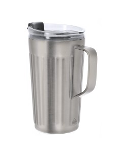 Taza térmica de acero inox reciclado con orificio para pajita personalizada en acero pulido, con asa