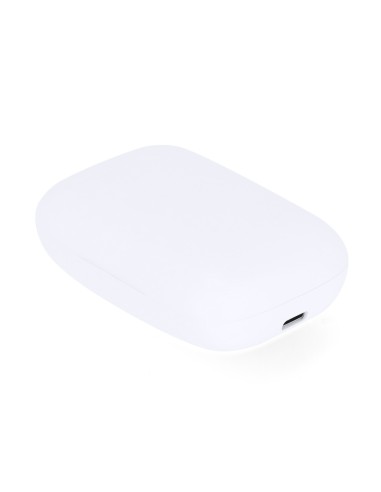Auriculares open ear con power bank integrado personalizado en blanco, estuche cerrado vista superior