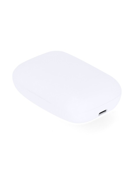 Auriculares open ear con power bank integrado personalizado en blanco, estuche cerrado vista superior
