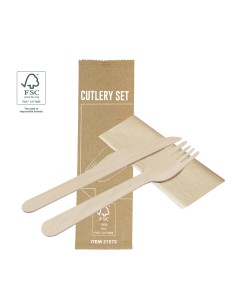 Set de cubiertos ecológicos 3 en 1 de madera con certificado FSC personalizado
