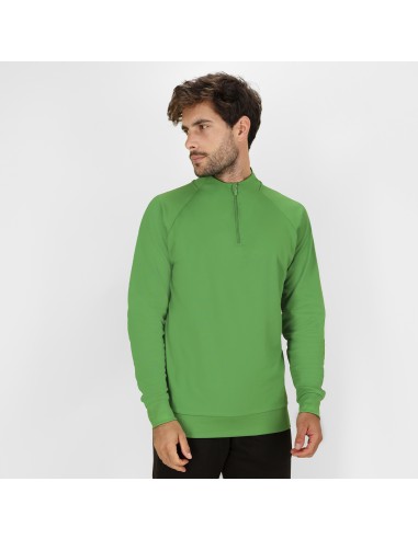 Sudadera técnica verde con cuello alto y media cremallera