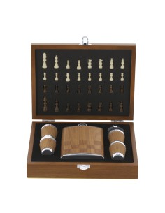 Set de Petaca de Madera con Ajedrez (18x6x24cm) | Goodie