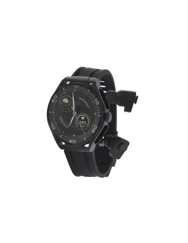 Reloj inteligente negro con auriculares integrados en la corona