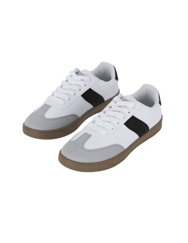 Zapatilla de perfil bajo en piel y ante blanco con detalle negro