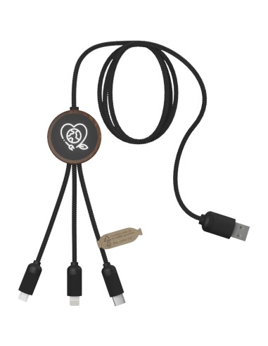 Cable de carga 3 en 1 extendido de PET reciclado con logotipo retroiluminado y estuche redondo de bambú Personalizado 662PX084