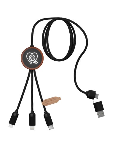Cable de carga de 40 W 5 en 1 de PET reciclado con logo retroiluminado y estuche redondo de madera Personalizada 662PX071