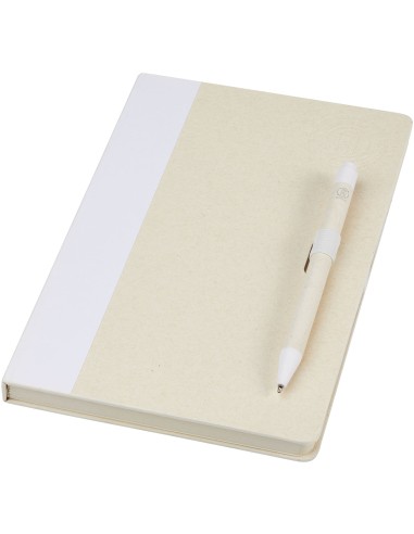 Set de libreta de referencia de tamaño A5 y bolígrafo fabricados con cartones de leche reciclados Personalizado 66107811