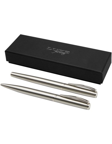Set de bolígrafo y rollerball de acero inoxidable reciclado (tinta negra) Personalizado 66107836