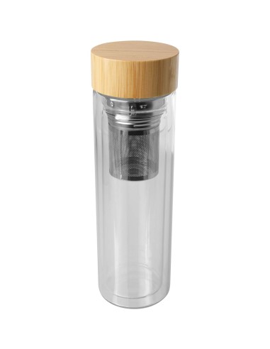 Botella de vidrio de borsilicato de 400 ml con infusor y tapa de bambú Personalizado 66100810