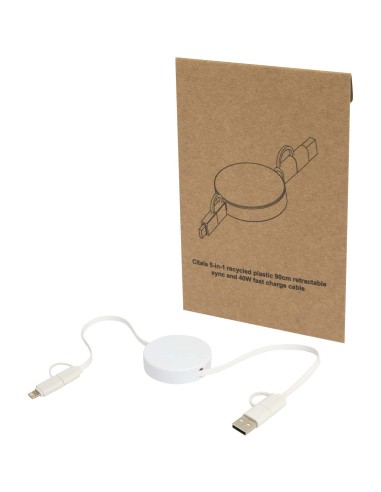 Cable retráctil 5 en 1 de plástico reciclado de 90 cm para sincronización de datos y carga rápida de 40 W Personalizado 66124430