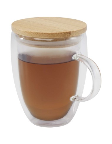 Taza de vidrio de 350 ml con tapa de bambú Personalizado 66113418