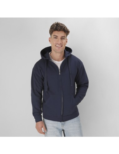 Sudadera azul marino con capucha, cremallera completa y bolsillo canguro