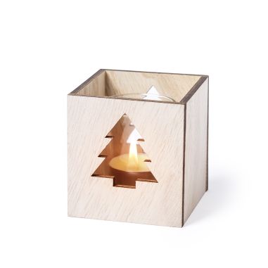 Portavelas de madera con corte calado en forma de árbol de Navidad
