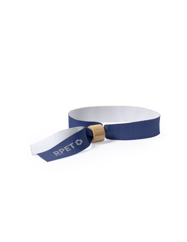 Pulsera de RPET azul con ajustador de bambú