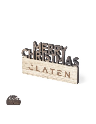 Imán de madera con forma de letras Merry Christmas y logo grabado